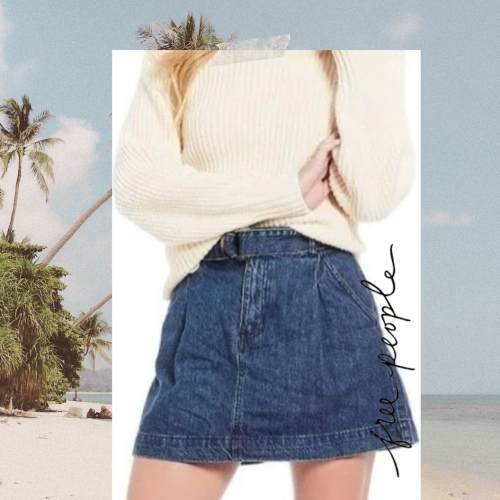 🌟 🌟 Free People We The Free By Belted D-Ring Denim Skirt Mid-Indigo Blue - Siz